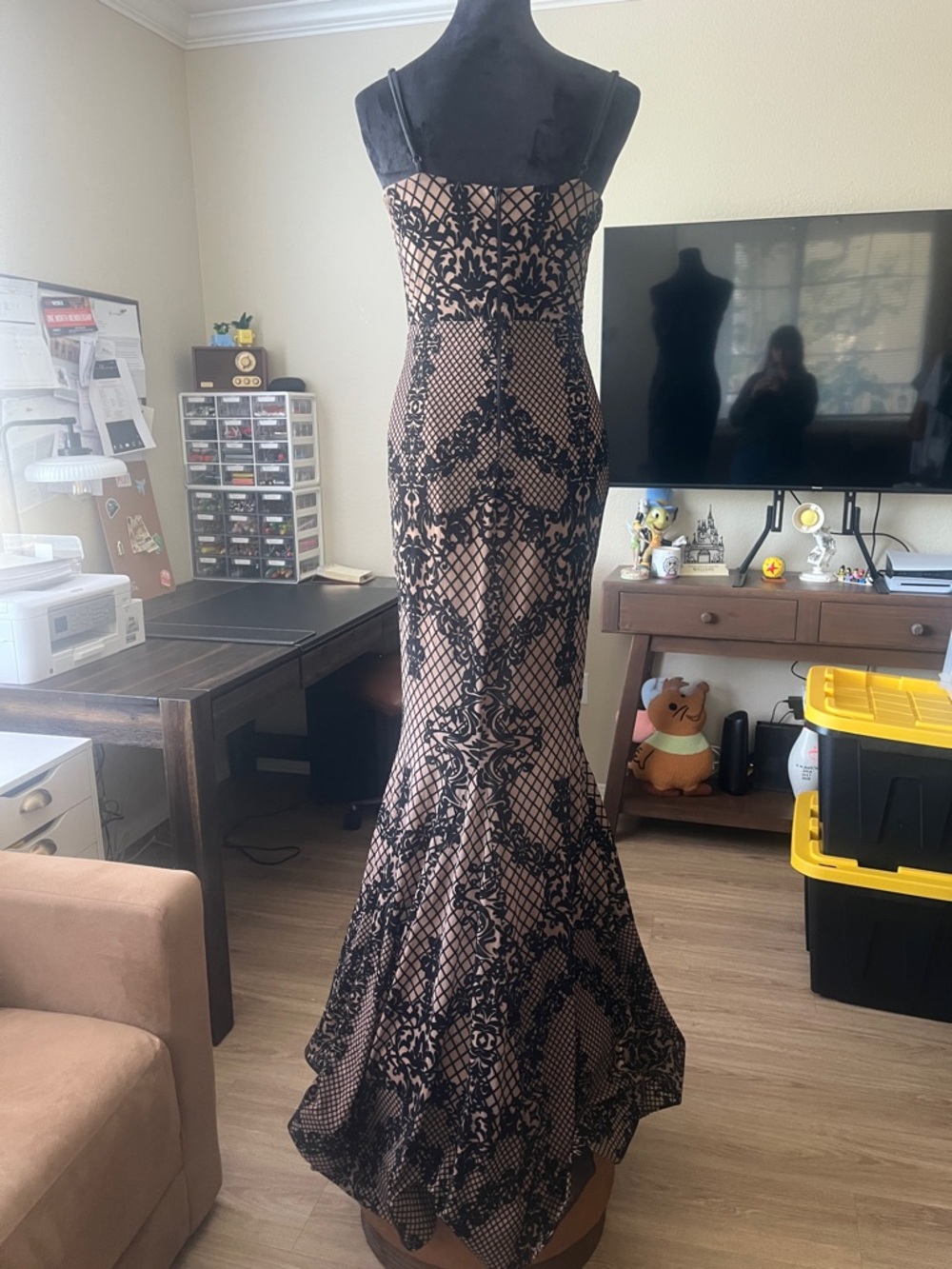 Windsor Black Lace Overlay Nude Mermaid Prom Dress - Picture 3 of 16